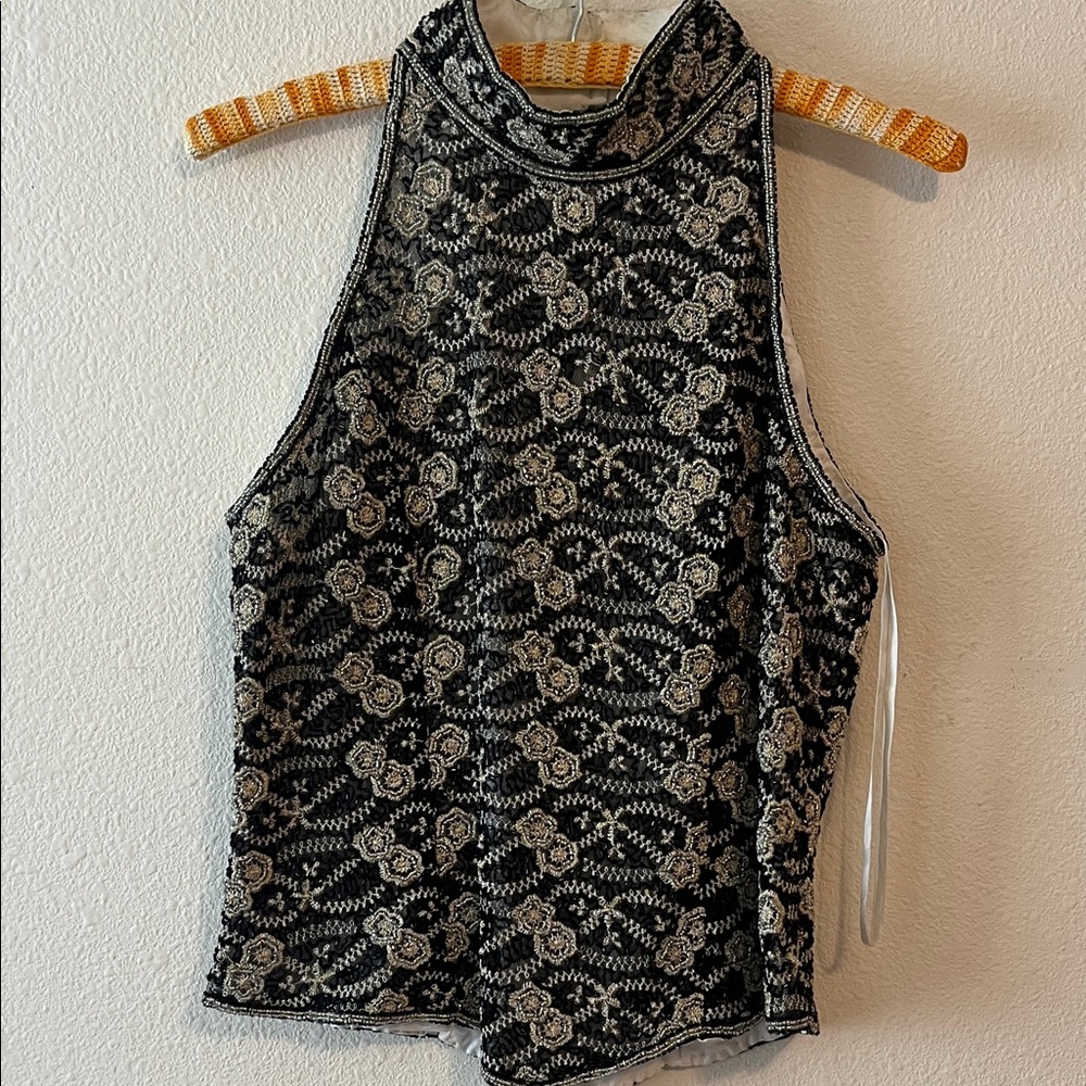 Adrianna Papell 100% Silk Beaded Vintage Halter Tank Top